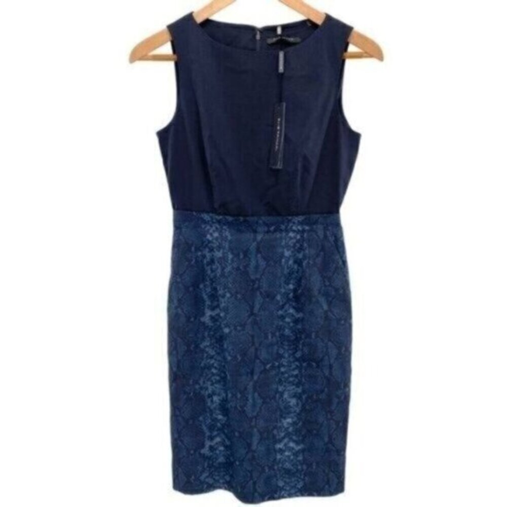 Elie Tahari Blue Snake Print Linen Harlow Dress